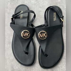 Michael Kors Black Sandals with Gold MK Medallions
